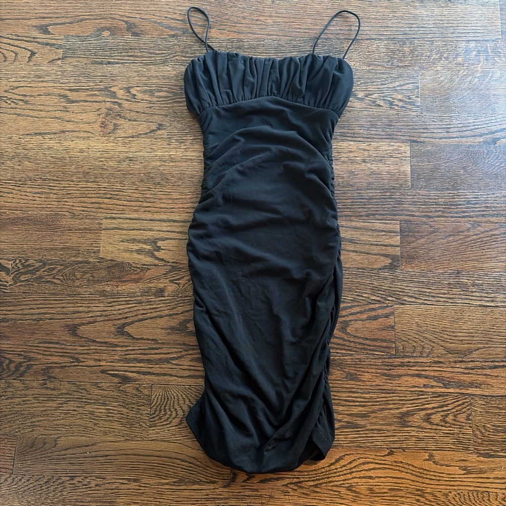 Princess Polly Black Ruched Spaghetti-Strap Midi Dress